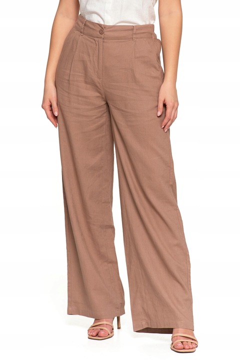 Pantaloni dama, MORAJ, eleganti, talie inalta, picioare largi, maro, in si viscoza