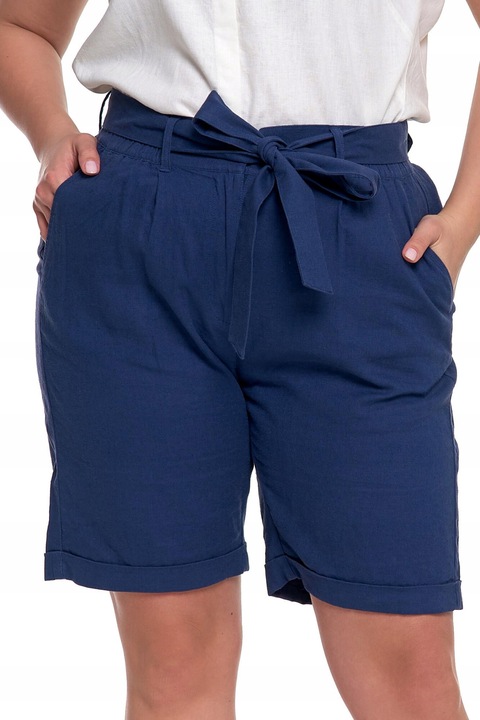 Дамски къси панталони Moraj с висока талия, материал лен и вискоза, син цвят