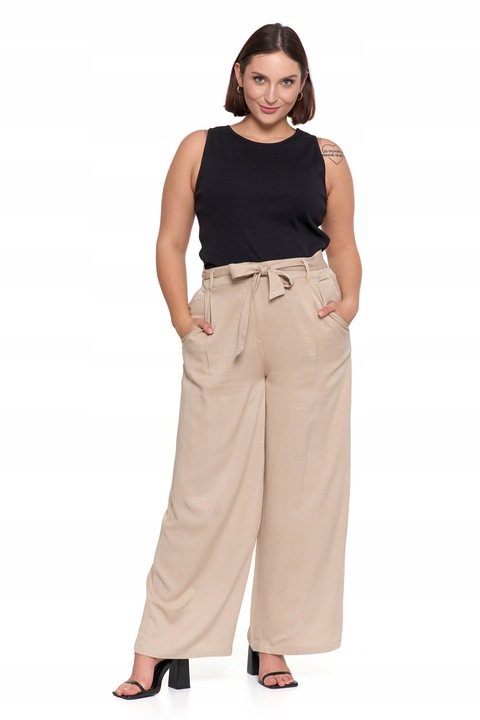Дамски панталон, Moraj, palazzo, висока талия, бежов, 100% вискоза