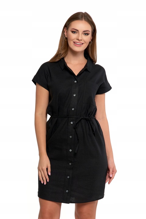 Rochie camasa, Moraj, eleganta, descheiata, negru, in