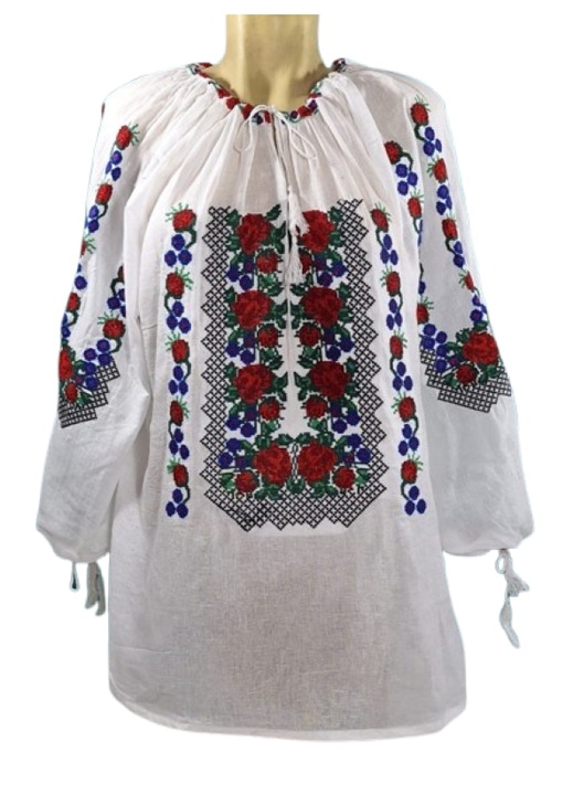 Ie Dama, Bumbac, Maneca Lunga, Model Traditional, Broderie Floral Multicolor