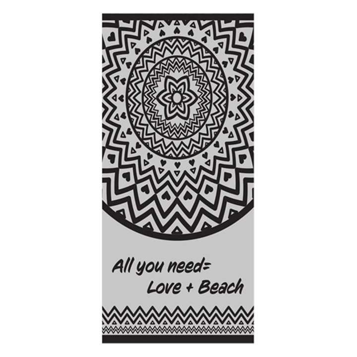 Плажна кърпа Сива мандала "All you need=love+beach" 180x100см