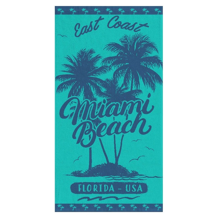 Памучна плажна кърпа Miami Beach Turquoise 75x150см