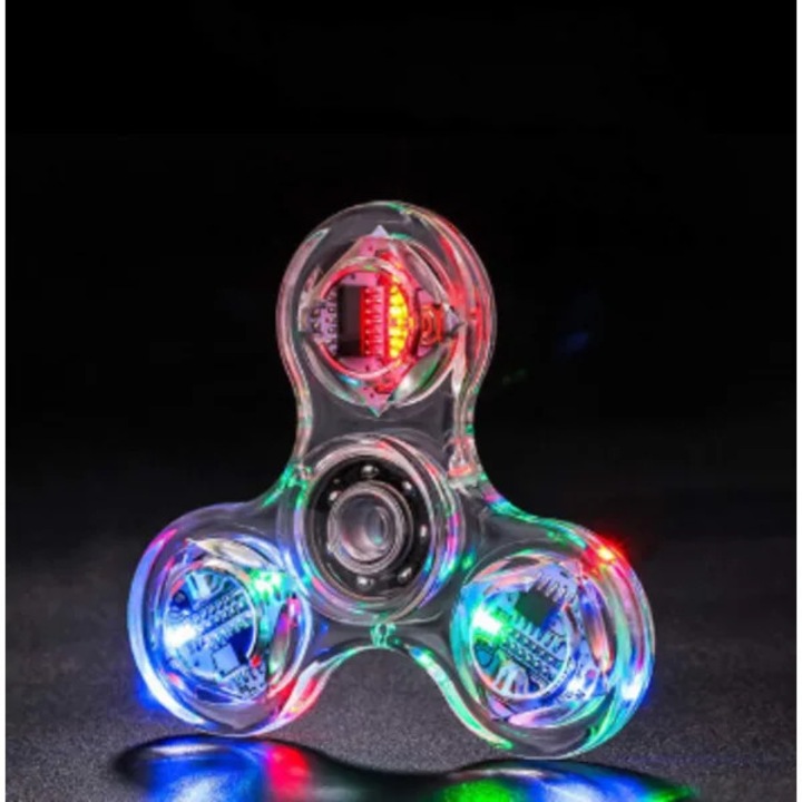 Set de 3 jucarii interactive copii, fidget spinner luminos LED, transparent