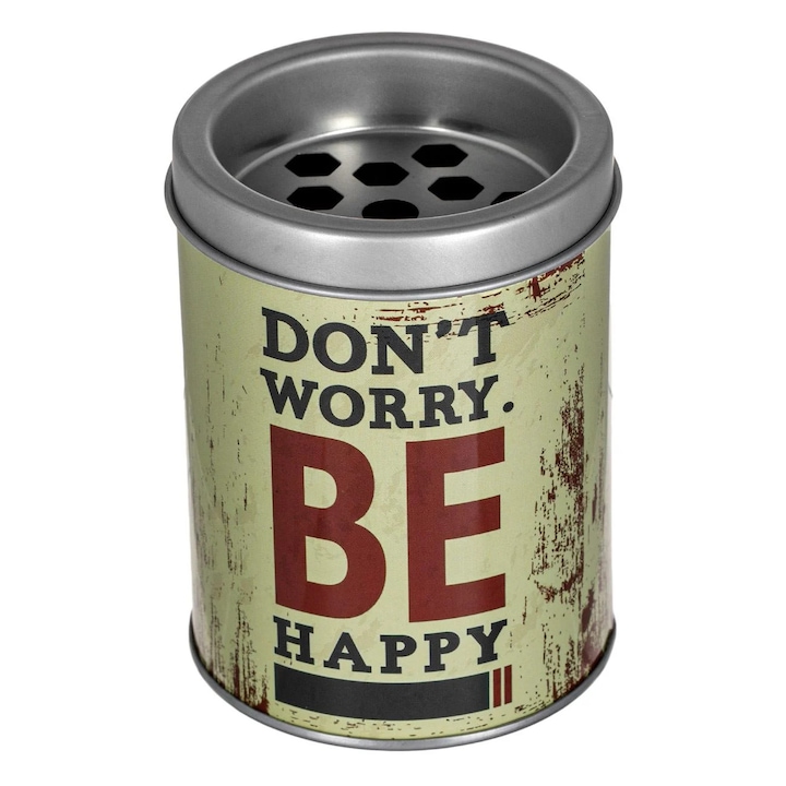 Метален пепелник "Don`t Worry. Be Happy" Ø8x10см