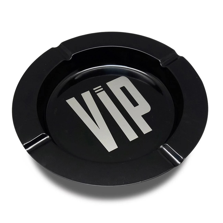 Черен кръгъл метален пепелник с VIP послание 14x2см