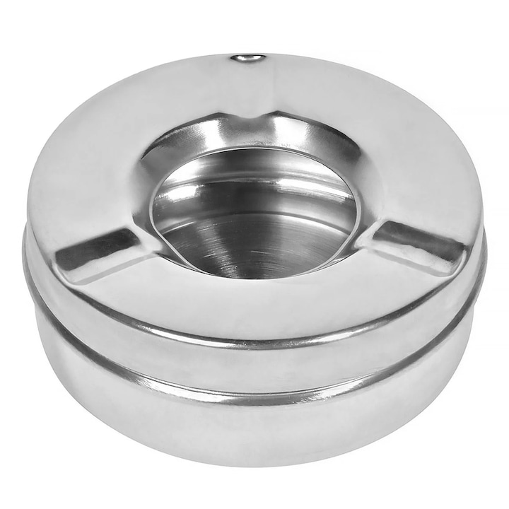 Кръгъл метален пепелник сребрист Ø9.5x3.5см