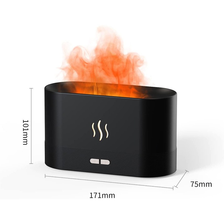 Ultrahangos aromaterápiás párásító, AMRINUGL, valósághű lánghatás, hordozható kialakítás, 180ml