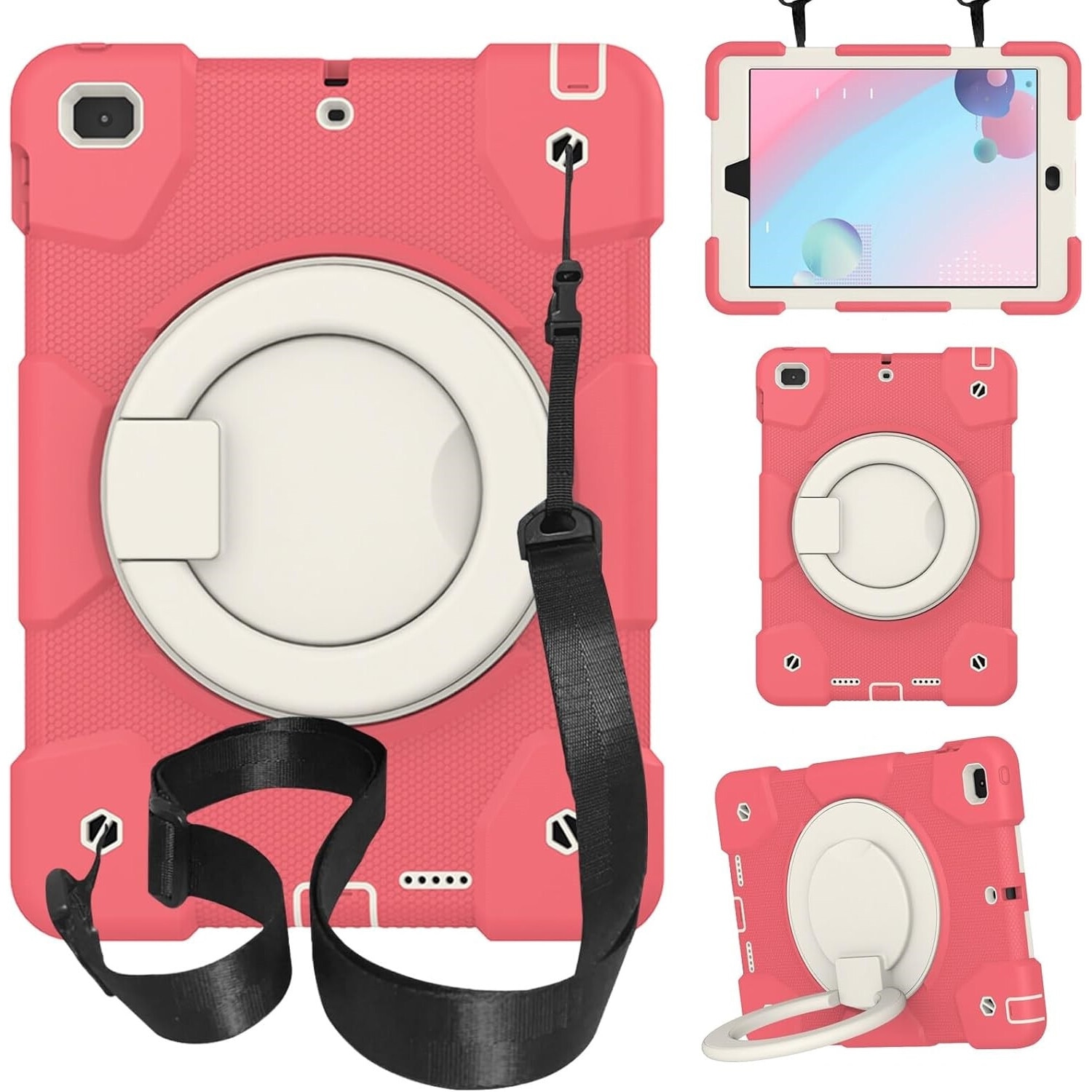 Husa pentru iPad Mini 5/4 7.9", roz, cu suport si curea reglabila, constructie tripla