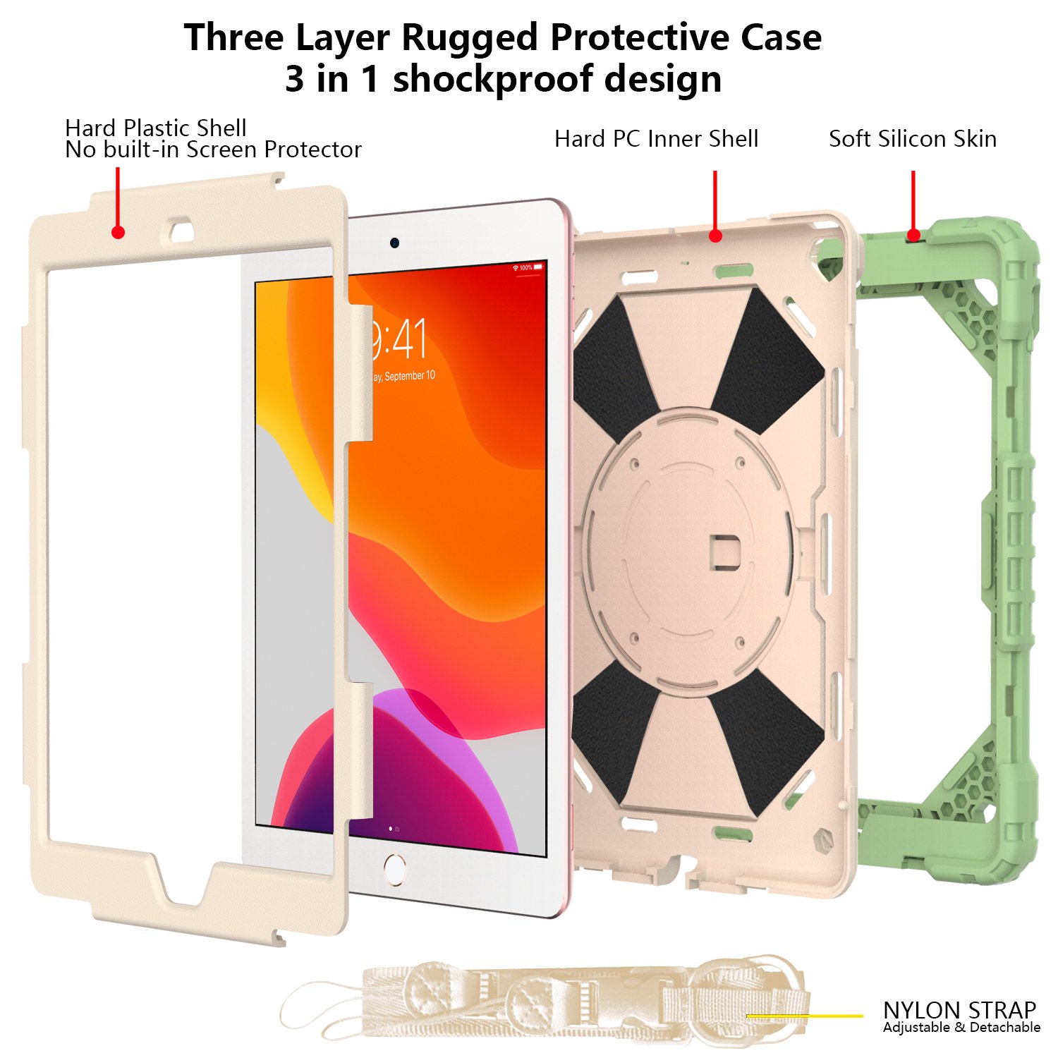 Husa pentru iPad 6/5 9,7" cu suport si curea de umar, verde
