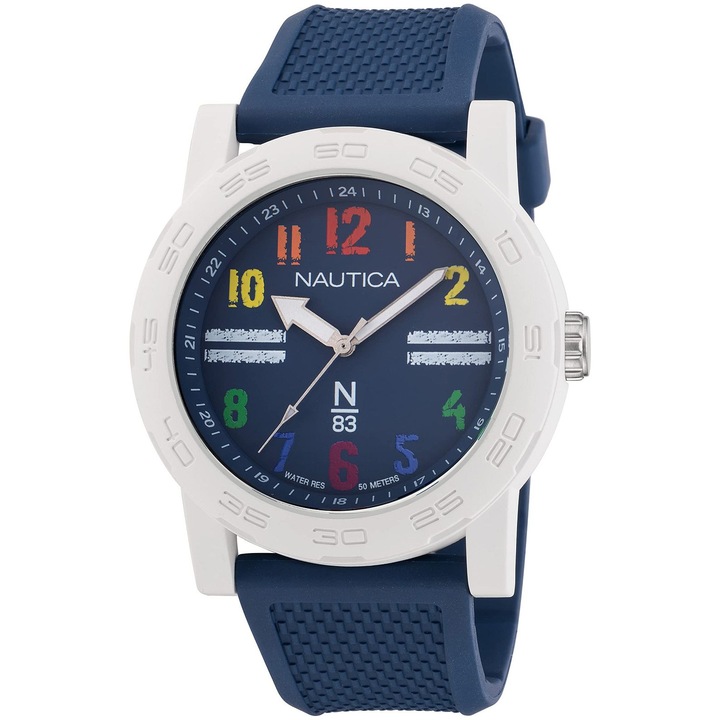 Ceas Nautica N83 Ayia Triada, mecanism quartz, 50m rezistenta la apa, albastru, curea din cauciuc