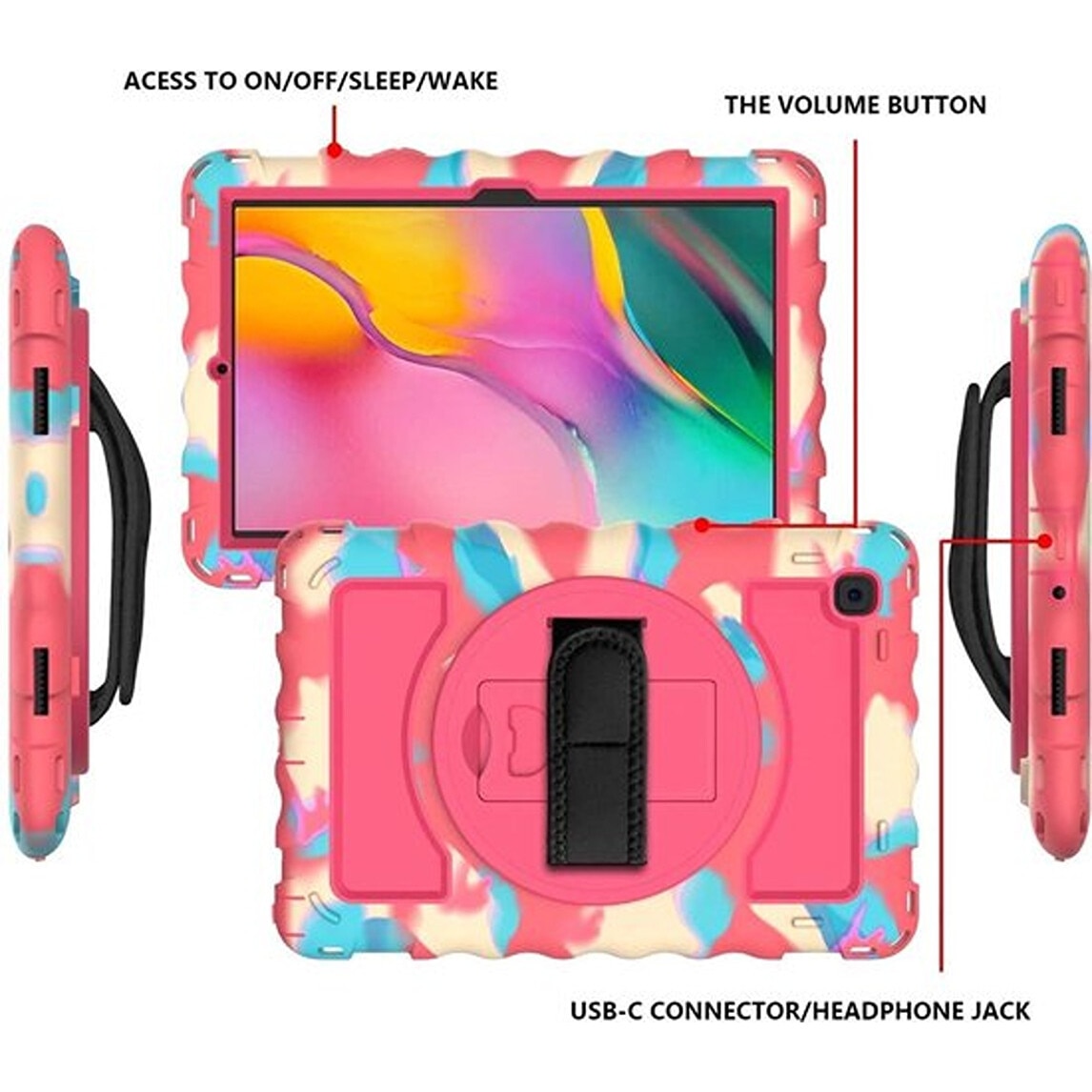 Husa pentru tableta Galaxy Tab A 8.4", roz, cu suport si curea reglabila, trei straturi de protectie