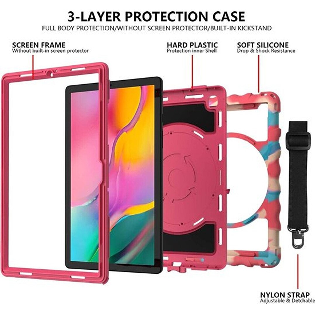 Husa pentru tableta Galaxy Tab A 8.4", roz, cu suport si curea reglabila, trei straturi de protectie