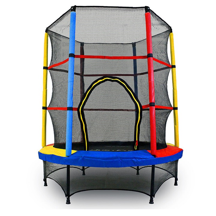 Just Fun trambulin 140cm, többszínű, beltéri használatra, biztonsági hálóval, maximális teherbírás 60kg