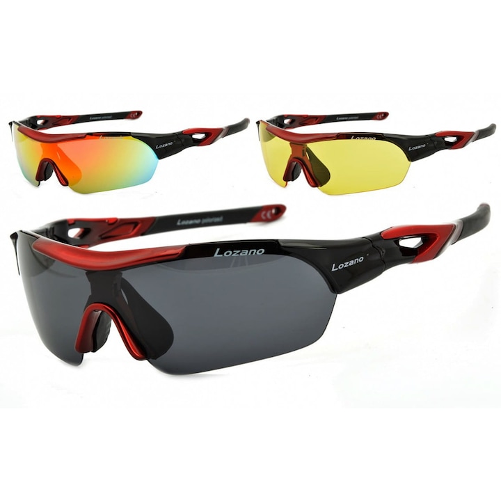 Ochelari sport Lozano, set 3 lentile, polarizati, negru, UV 400