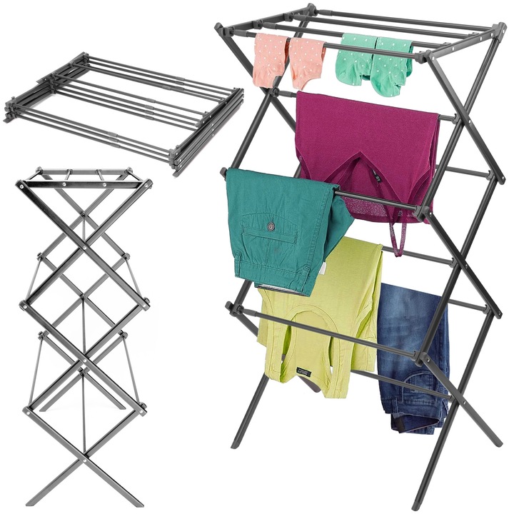 Сушилня за дрехи GMM, антрацит, 57-100x107x36.5 см, капацитет 15 кг, сгъваема конструкция