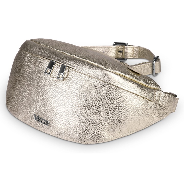 Valódi bőr kézitáska, Vezze, cipzárral, ezüst színű részletekkel