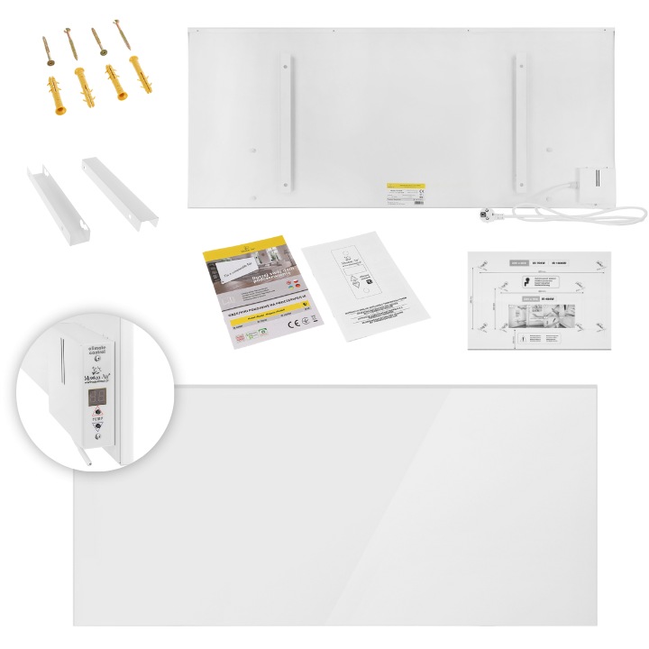 Panou radiant, IR 700W, alb, 110x47x1,5cm, cu termostat digital, set de montaj inclus