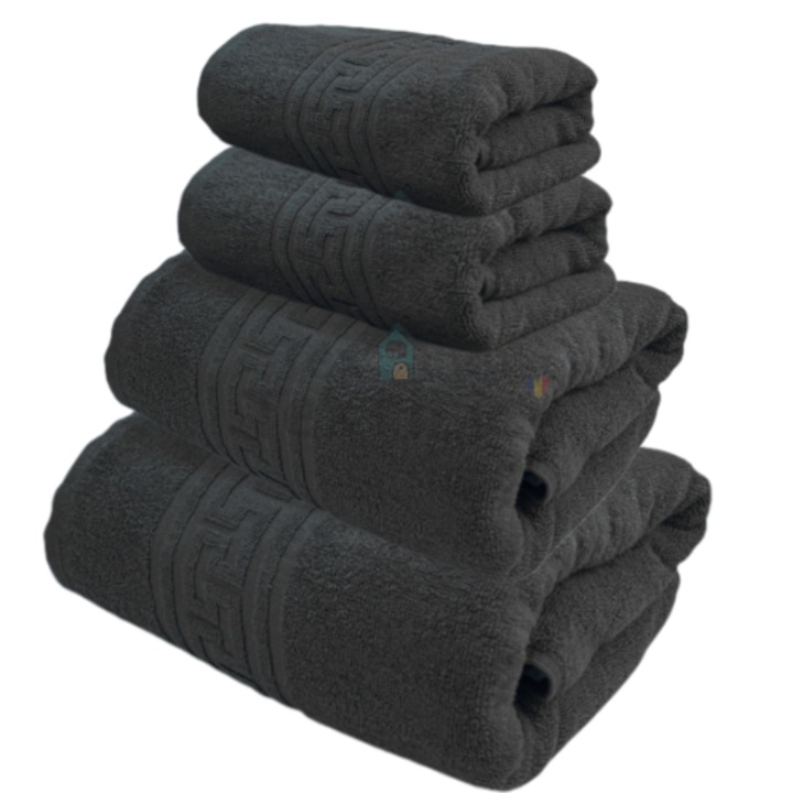 Комплект от 4 кърпи за баня, 100% памук, 50X90 см, 70x140 см, TextiLici, Черни