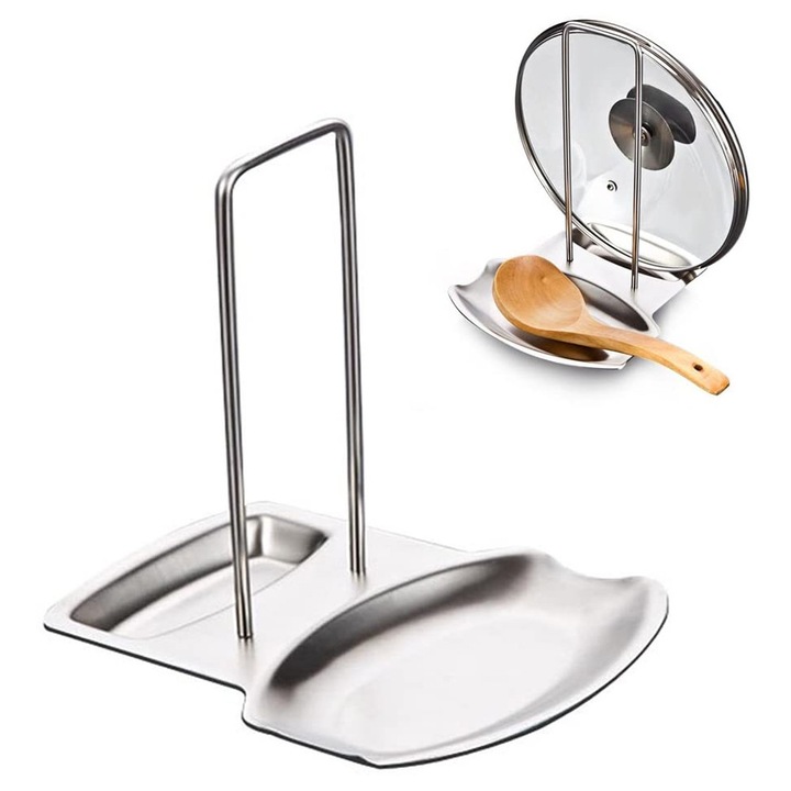 Suport pentru capace oale si ustensile, HERUSI, inox, 30x15x10cm