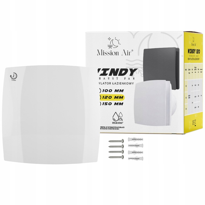 Ventilator baie Mission Air Windy 120, timer, alb, 205x118x88mm