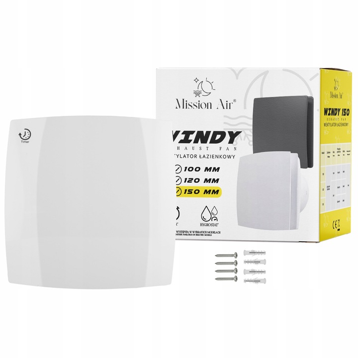 Ventilator baie Mission Air Windy 150, timer, alb, 229x147x113mm
