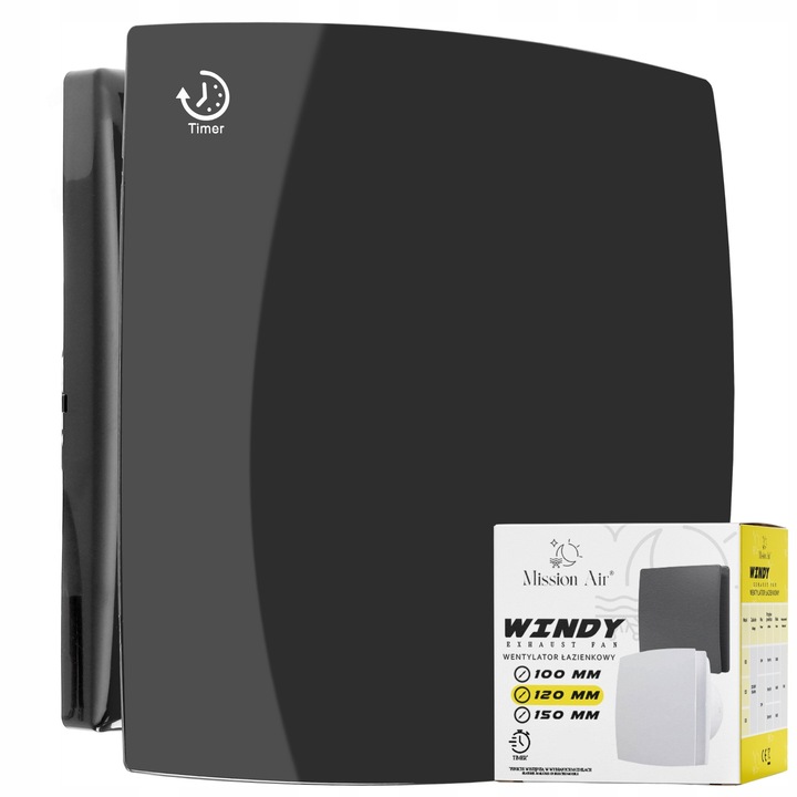 Ventilator baie, Mission Air, ABS, 120 mm, 180 m/h, Negru