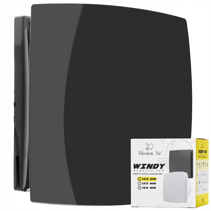 Ventilator baie Mission Air WINDY 100mm, 95m/h, 30dB, negru, montaj perete/sufit