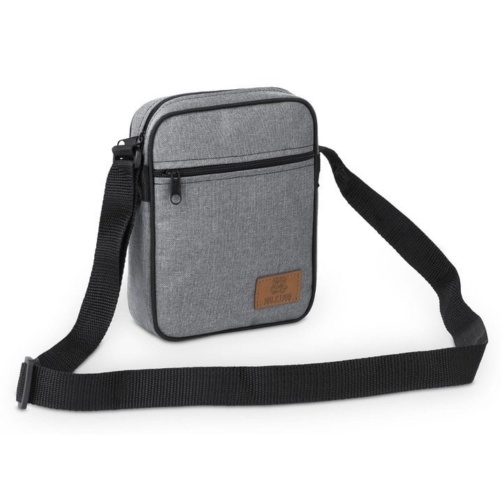 Kaletnik válltáska, kordura, szürke, elülső zsebbel, állítható pánttal