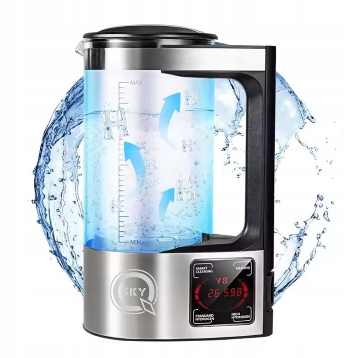 Generator apa hidrogenata QSKY 2L, sticla, panou tactil, functie de incalzire, auto-curatare