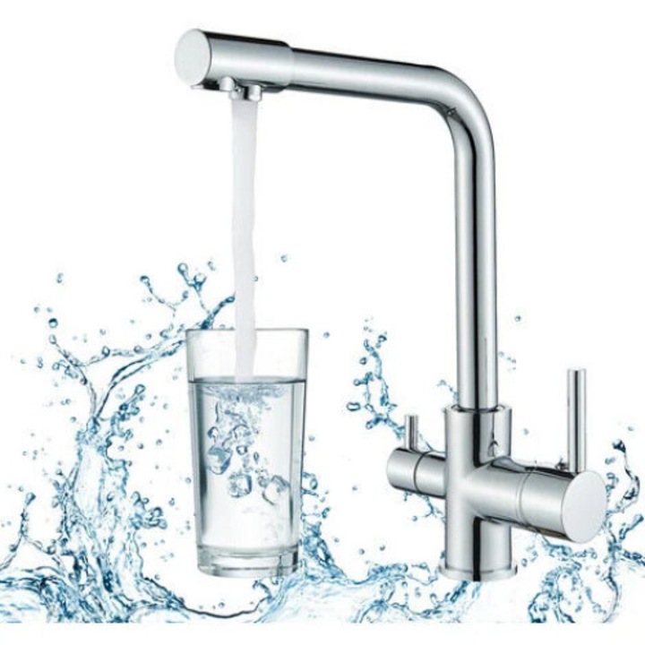 3 utas szaniter csaptelep, rozsdamentes acél, 360°-ban forgatható kivitel, édesvízszűrő rendszer