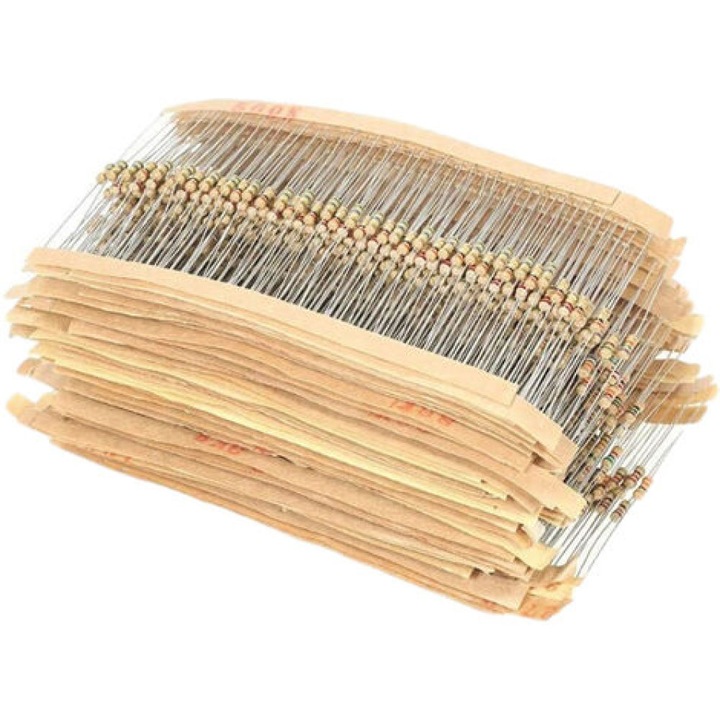 Set de componente electrice, Enforose, 1500 bucati, rezistente cu film de carbon si metal, usor de identificat, acril