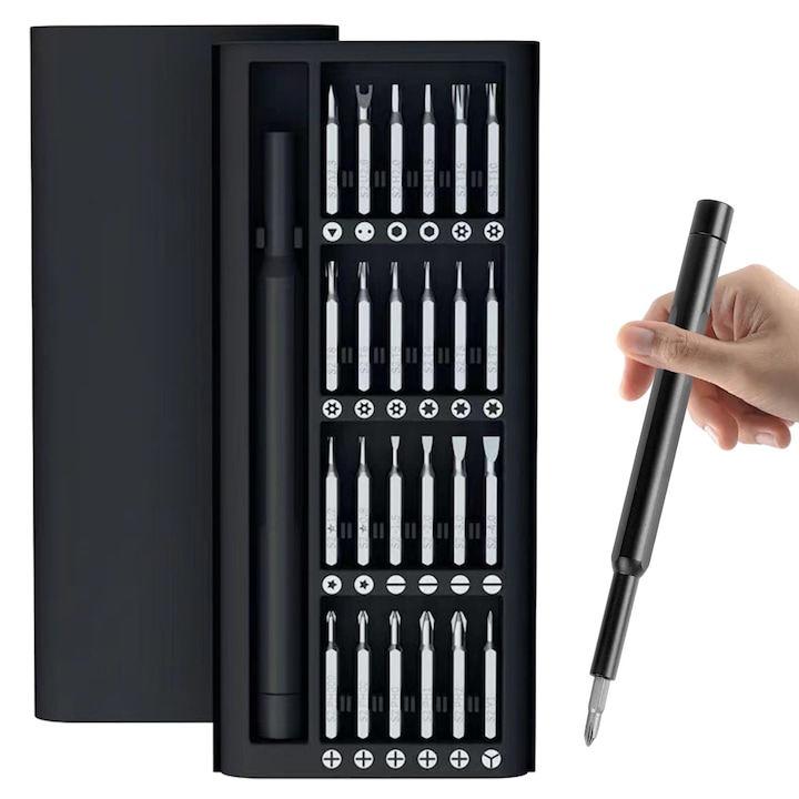 Set de surubelnite mini 25 in 1, cu cap magnetic, unelte de reparat pentru PC, telefon mobil, tableta, cutie de transport compacta