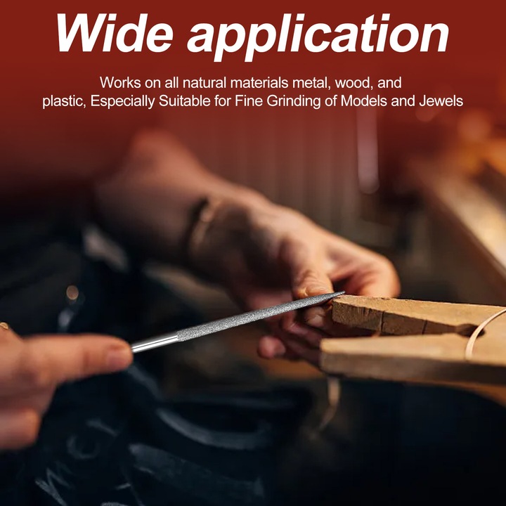 Pile cu maner din lemn, diamant, metal, instrumente de precizie pentru sculptura in lemn si piese de scule pentru prelucrarea lemnului, indepartare rapida a materialului si design ergonomic, 3 bucati otel de dimensiuni mini cu abrazive diamantate