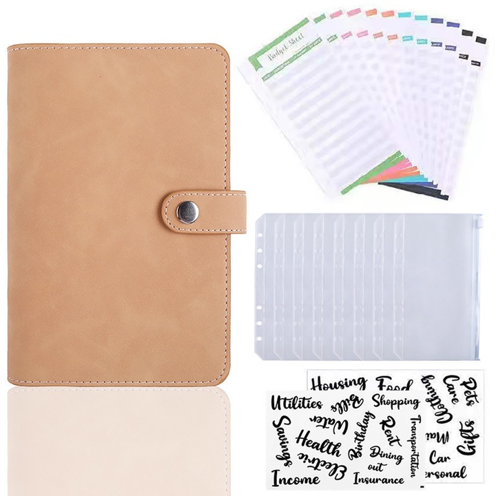 Organizator de bani Enforose, A6, cu coperta din piele PU impermeabila, plicuri pentru numerar, plicuri cu fermoar, planificator financiar portabil