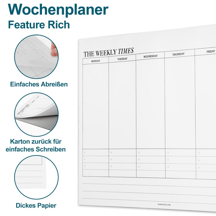 Calendar de birou Enforose, design minimalist, 50 file, 24.5x17.5cm, pentru planificare sarcini si obiective