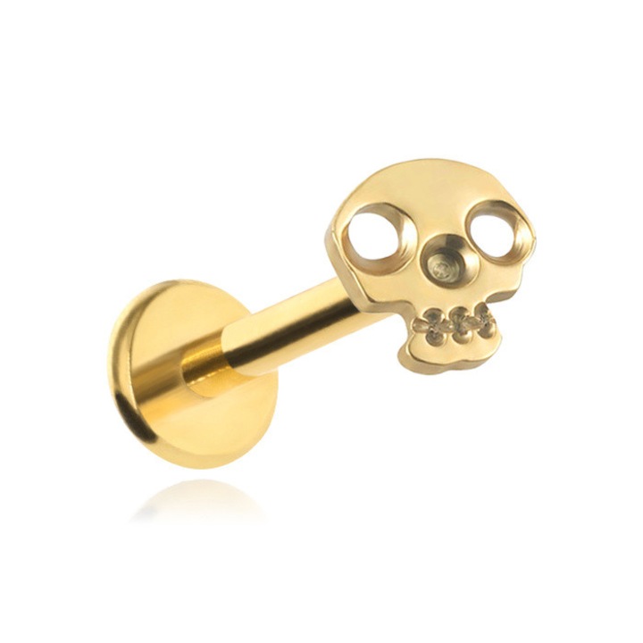 Piercing, Titan, decor skull, 0.9 mm, 5x4.5 mm, pentru ureche, 1 bucata