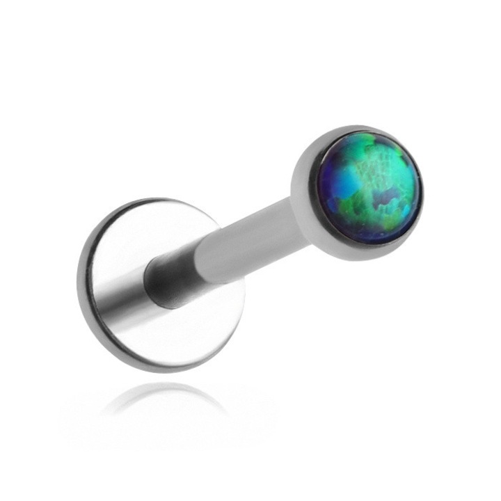 Piercing din titan cu opal verde inchis, 1.2/6/3, argintiu