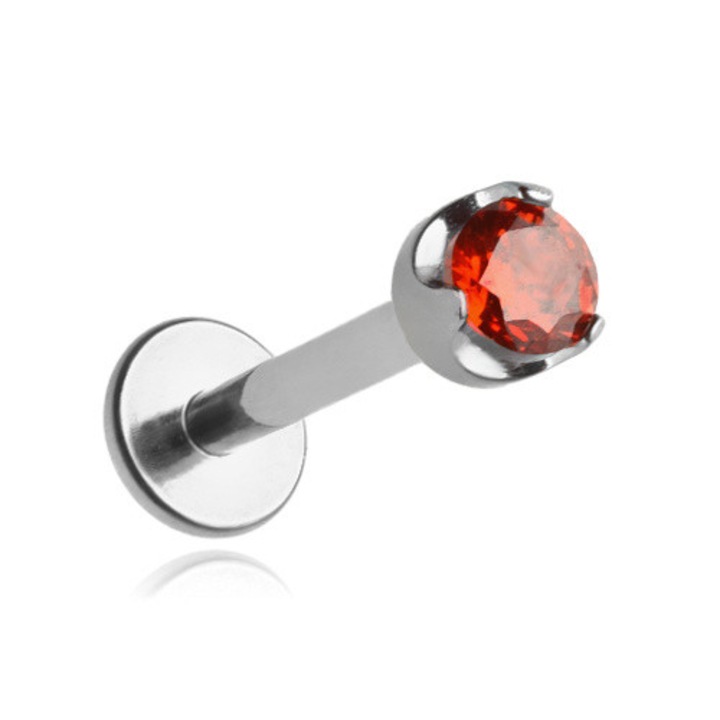 Piercing din titan cu zirconiu rosu, 1,2x6x4,5cm, set de 1 bucata