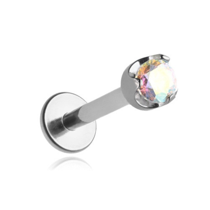 Piercing din titan cu zirconiu opal, 1,2x6x3,5cm, set de 1 bucata