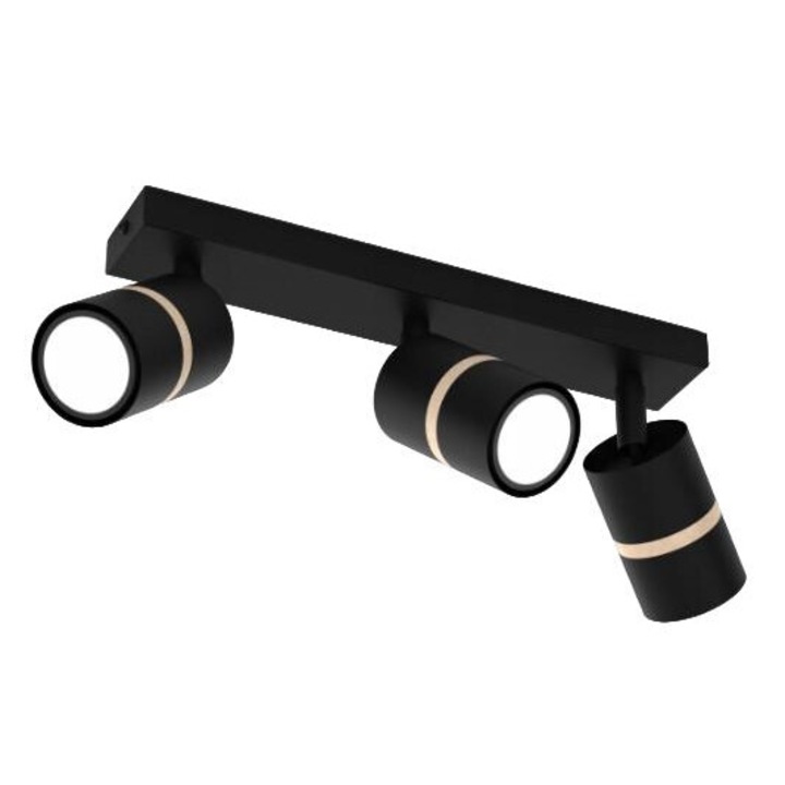 Таванна лампа с прожектори, EWILIGHT, регулируема лента, 3xGU10, черна, метална