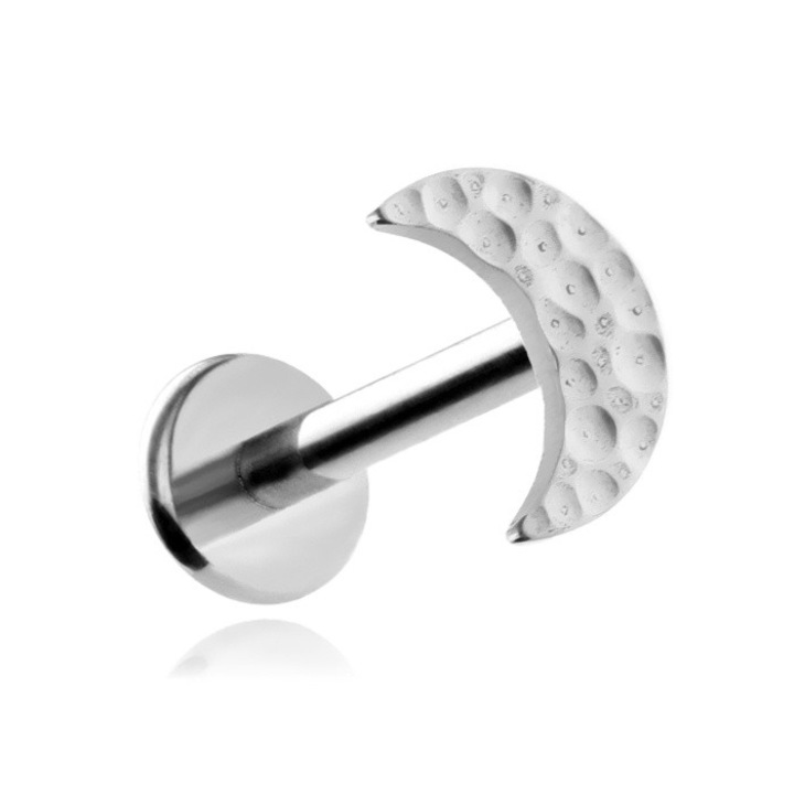 Cercel din titan, model luna, argintiu, 3,5x5mm, set 1 bucata