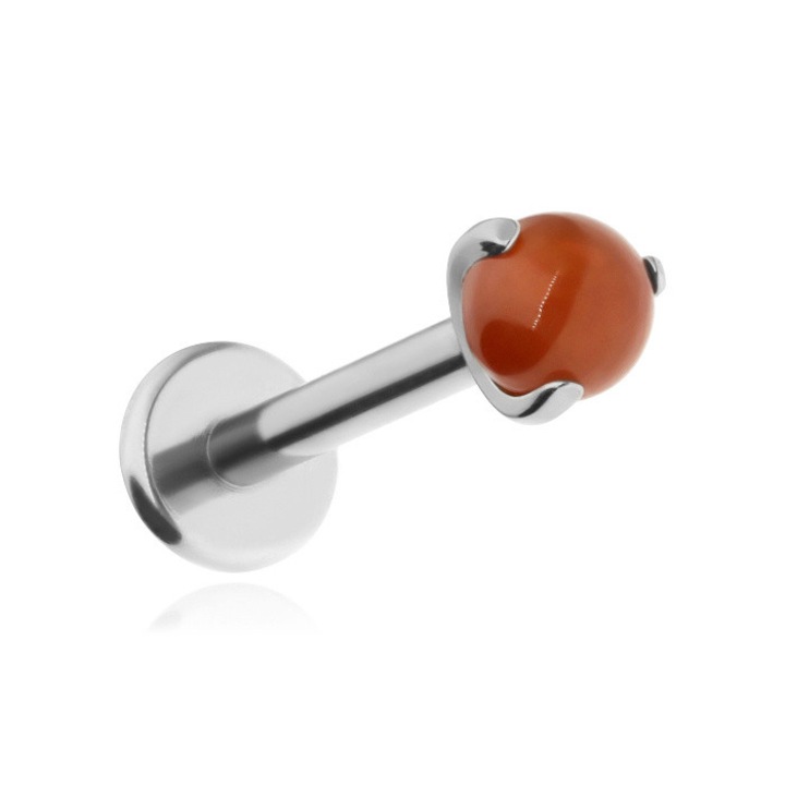 Cercel din titan cu piatra carnelian, argint, 1,2x8x3cm