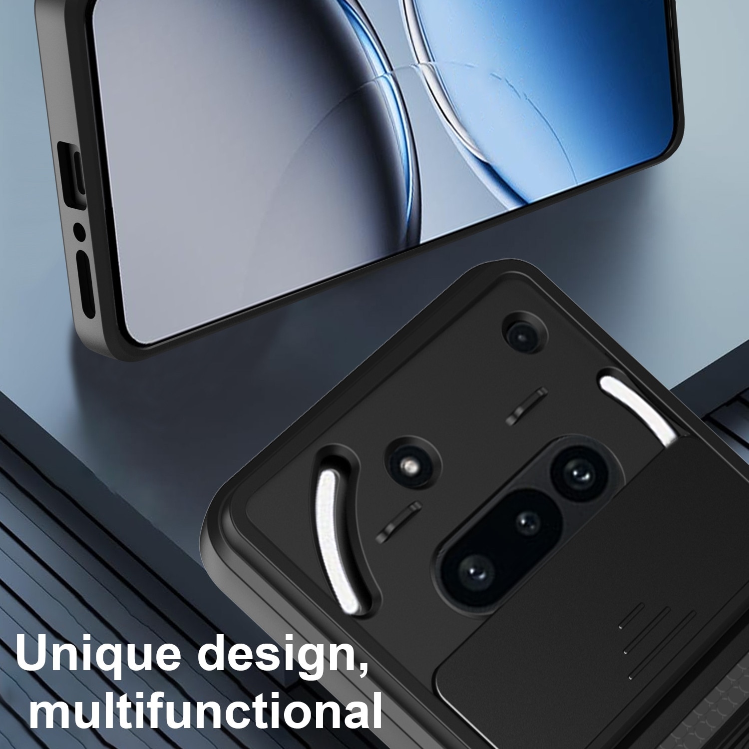 Husa telefon compatibila cu Nothing Phone (3a), Protectie Camera Slide and Snap Soft Premium, Magnetic Ring Holder, PopGrip, Anti-Shock, Rugged Protection, Negru