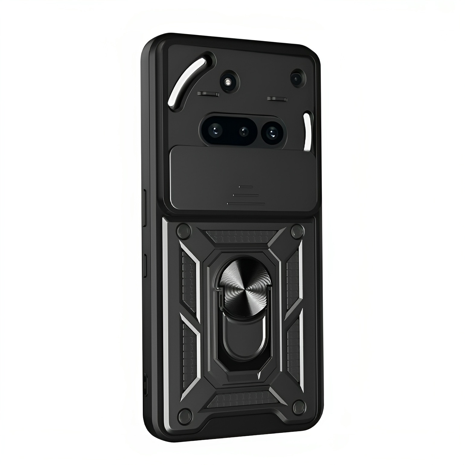 Husa telefon compatibila cu Nothing Phone (3a), Protectie Camera Slide and Snap Soft Premium, Magnetic Ring Holder, PopGrip, Anti-Shock, Rugged Protection, Negru