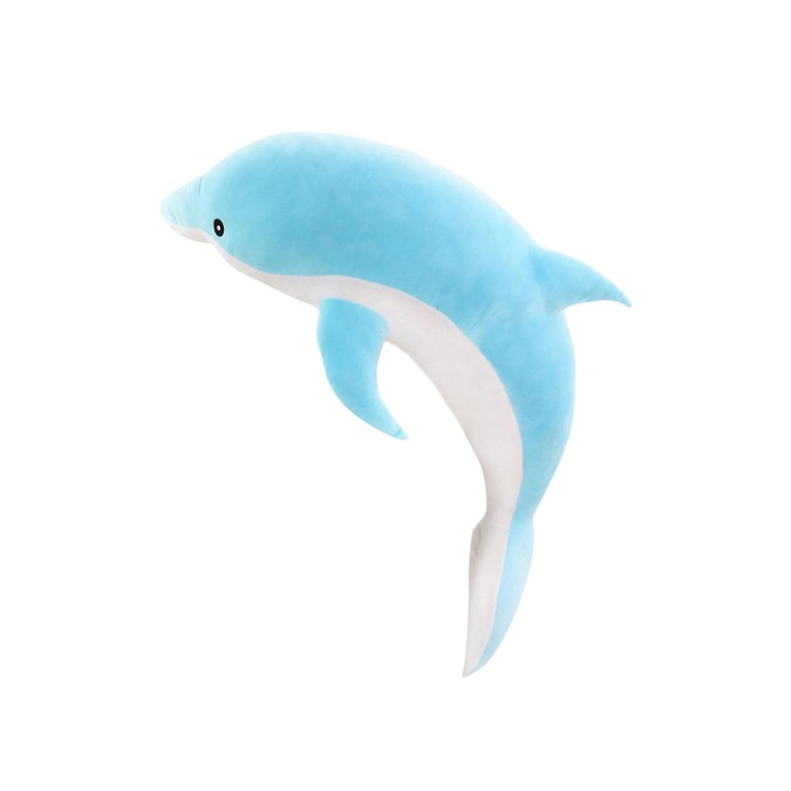 Papusa de plus delfin, 50cm, albastru/ alb