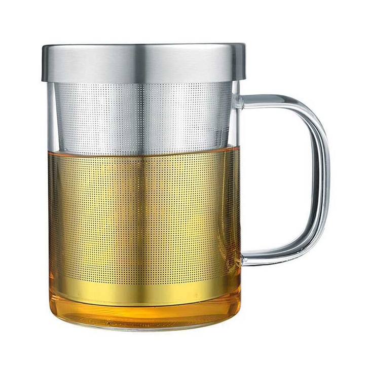 Boroszilikát üveg teáskanna rozsdamentes acél infúzorral, átlátszó, 800ml