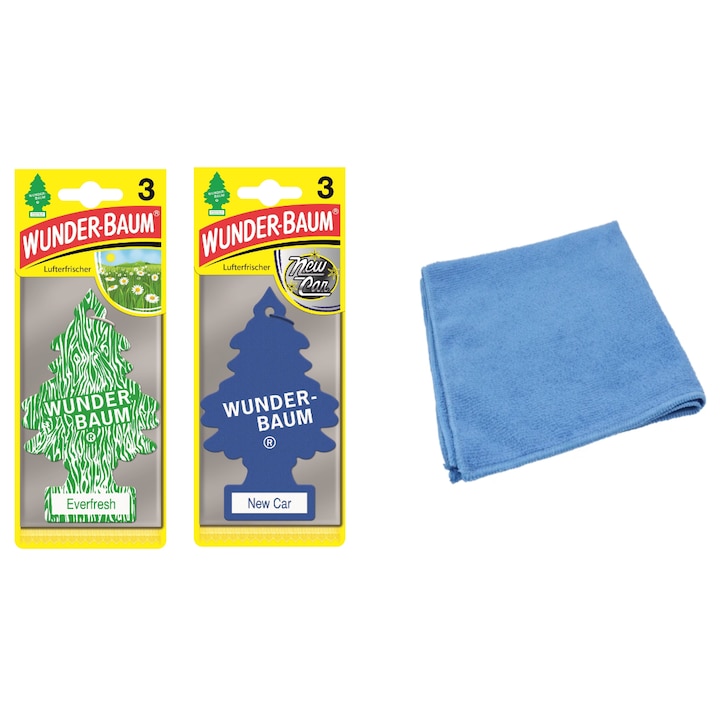 2 x Wunder-Baum légfrissítő készlet - 3 csomagos keverék és mikroszálas kendő 30x40 cm