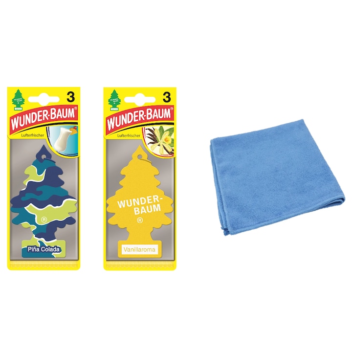 2 x Wunder-Baum légfrissítő készlet - 3 csomagos keverék és mikroszálas kendő 30x40 cm
