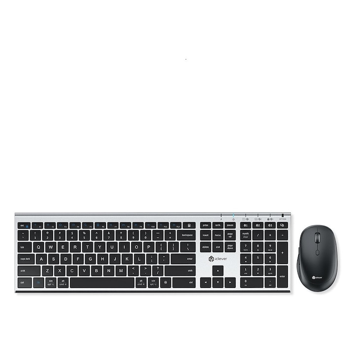 Tastatura Si Mouse iClever BK23, Bluetooth 5.1, Fara Fir, Reincarcabila USB-C, Cu Tastatura Numerica, Ultra-Subtire, Asociere Pana La Trei Dispozitive, Clic Silentios, Multi-OS